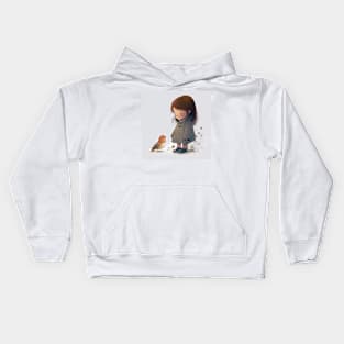 Little girl with a bird Kids Hoodie